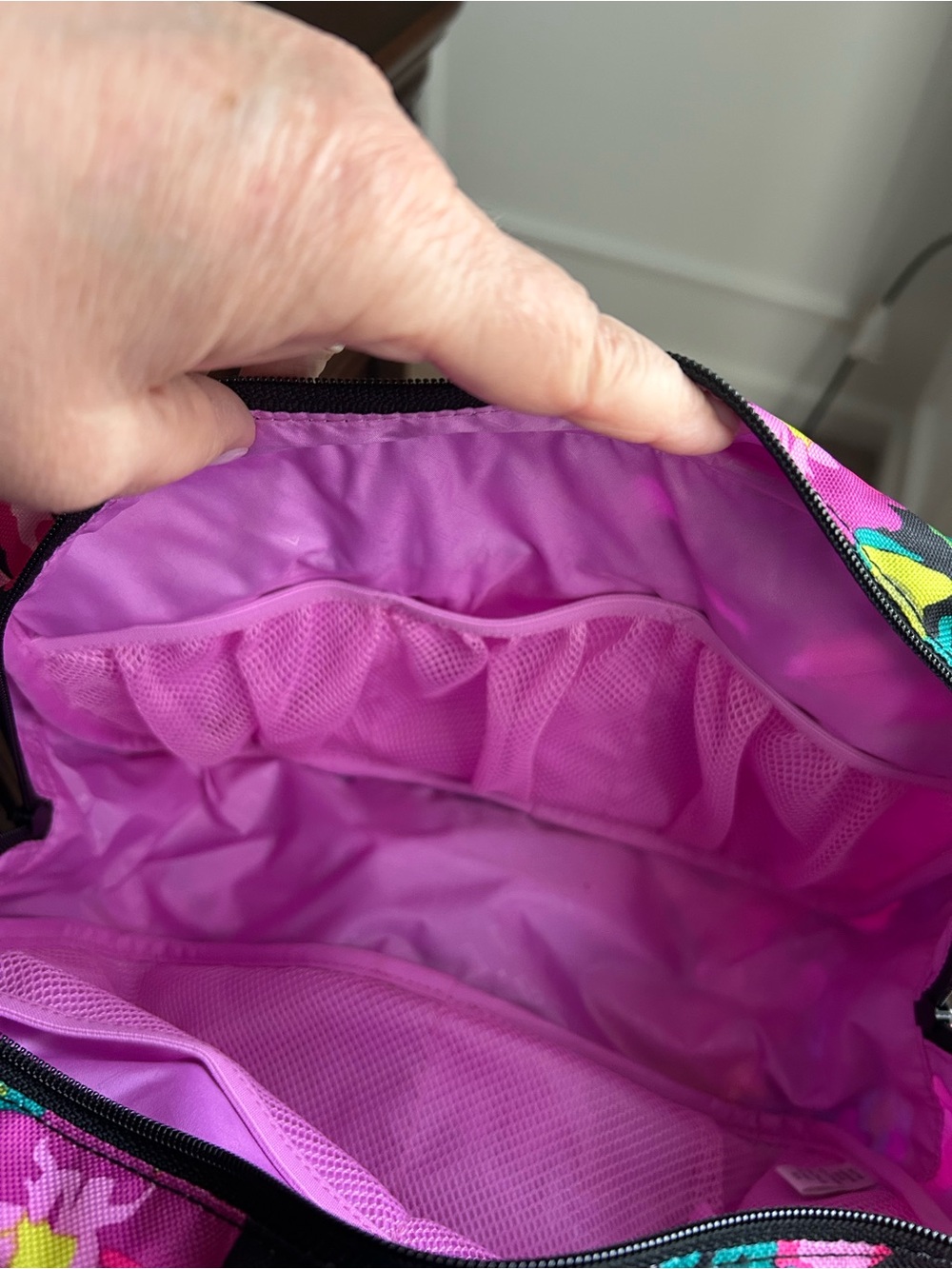 Vera Bradley Black Floral Travel Bag with Pink, Yellow & Teal Floral Accents. - Picture 5 of 6